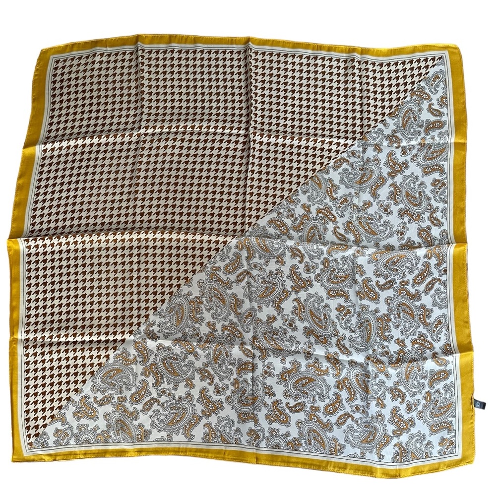 NWT Vanlinker women’s 27.5 inches silky headscarf yellow bird check paisley